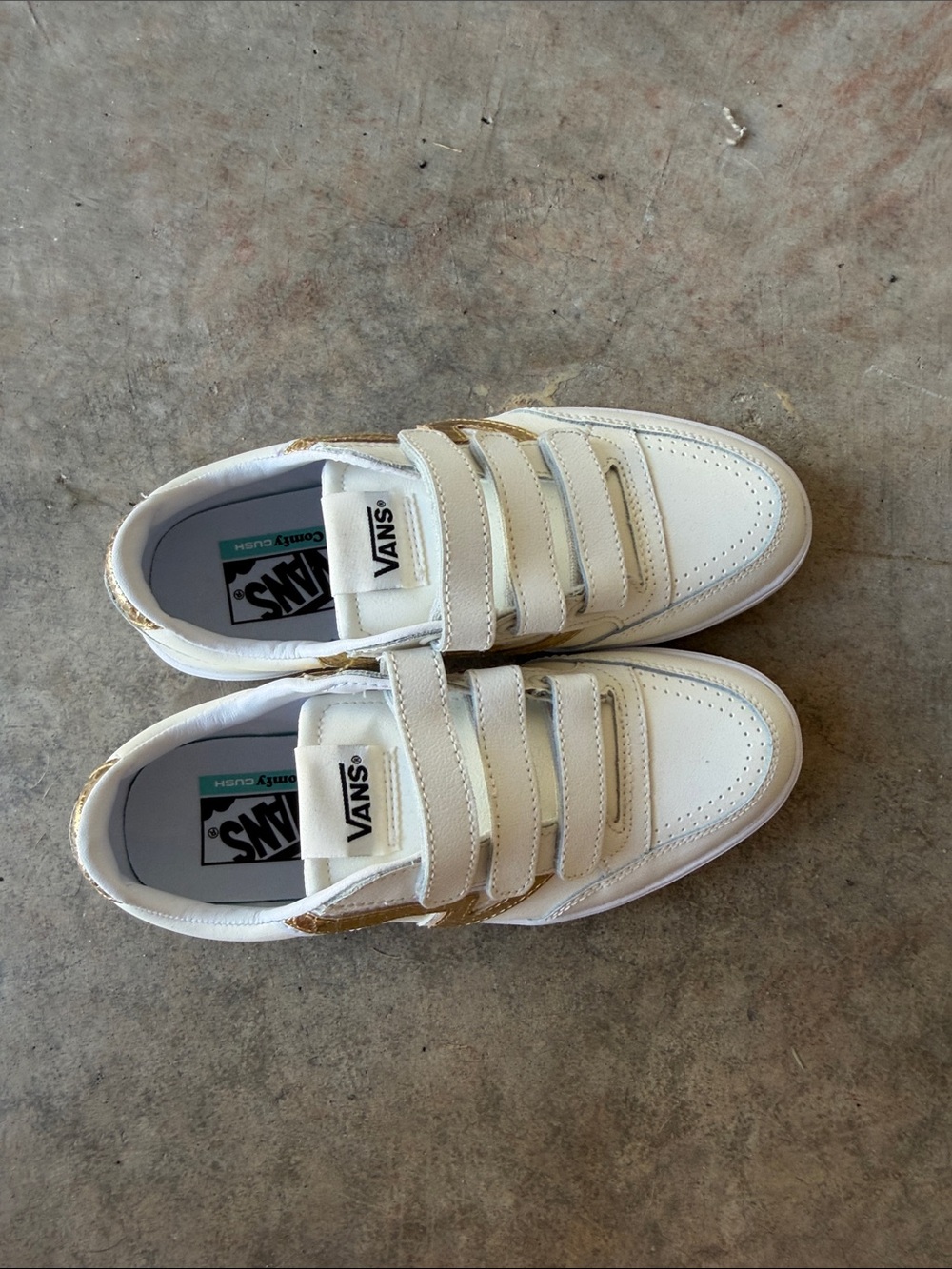 Vans White Sneakers with Gold Accent Velcro Straps - Picture 2 of 5